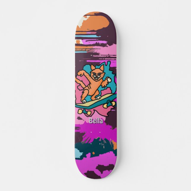 Rua Retro Cat no skateboard | Engraçado (Frente)