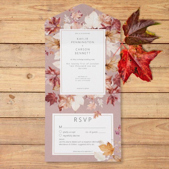 Rua Rústica da Queda Deixa Detalhes da Borgonha (Rustic Wreath of Fall Leaves Burgundy Details All In One Invitation)
