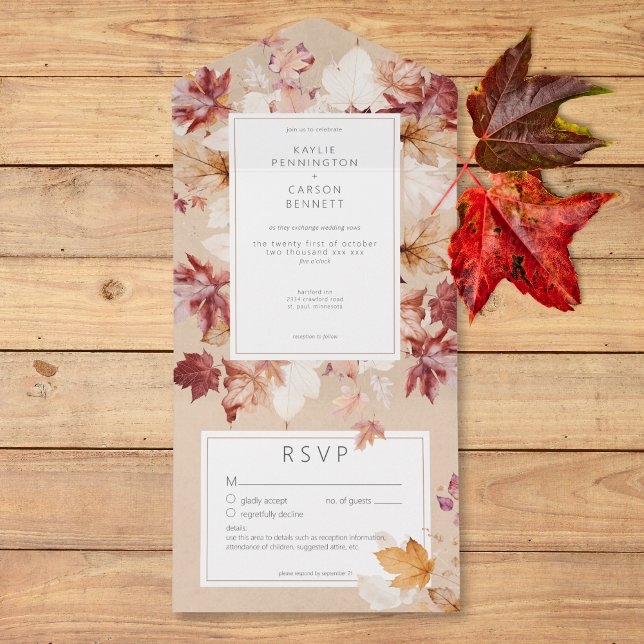 Rua Rústica da Queda deixa os detalhes do bronzeam (Rustic Wreath of Fall Leaves Tan Details All In One Invitation)