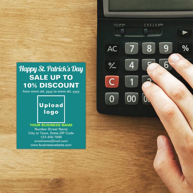 Rua Verde Teal. Folheto de vendas do dia de Patric (Teal green St. Patrick's Day business sale flyer)