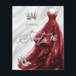 Rua Vermelha Burgundy Orçamento 16 Convite<br><div class="desc">Prata do Orçamento Burgundy Red Sparkle Dress Princesa Sweet 16 Convite</div>
