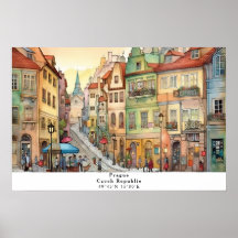Rua Whimsical View of Praga AI Art Poster