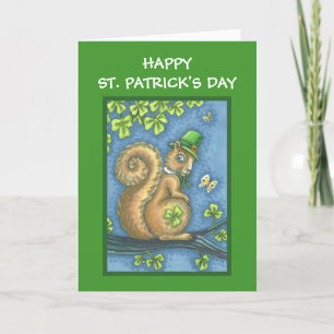 RUAS. CARTÃO DE MADEIRA LEPRECHAUN SQUIRREL GREETI