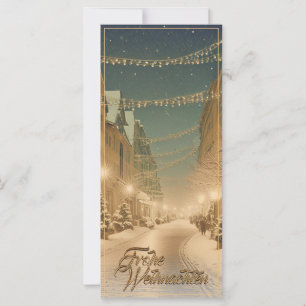 Ruas de um centro de cidade cobertas de neve natal