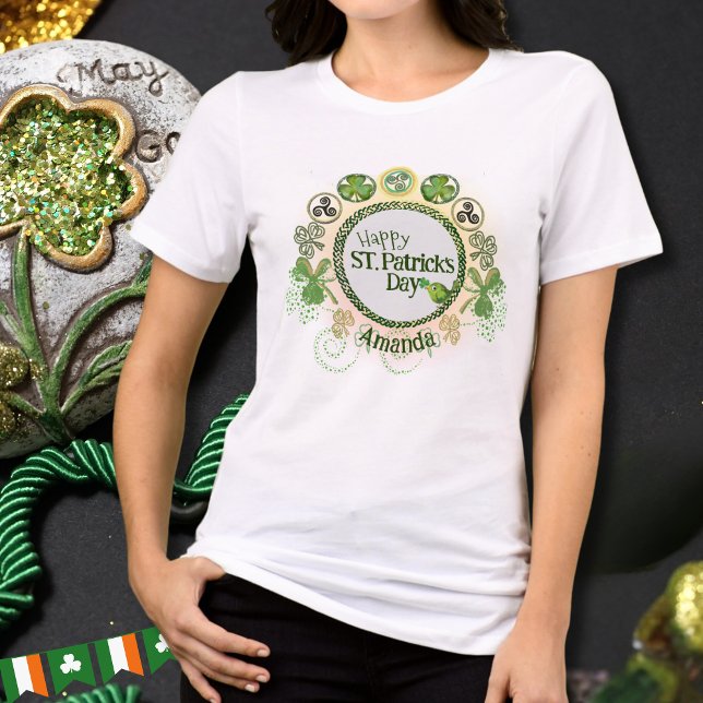 Ruas personalizadas. Pássaro Cortado do Dia dos Pa ( Personalized ST. Patricks Day Cute Bird Tri-Blend Shir)