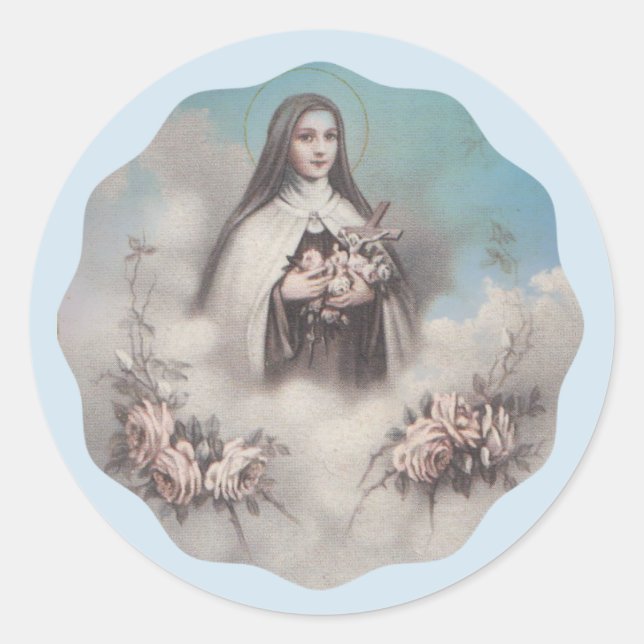 Ruas. Terese de Lisieux com crucifixo/rosa adesivo (Frente)