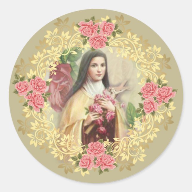 Ruas. Terese de Lisieux com crucifixo/rosa adesivo (Frente)