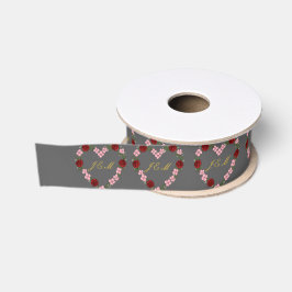 Ruban gris avec couronne de fleurs