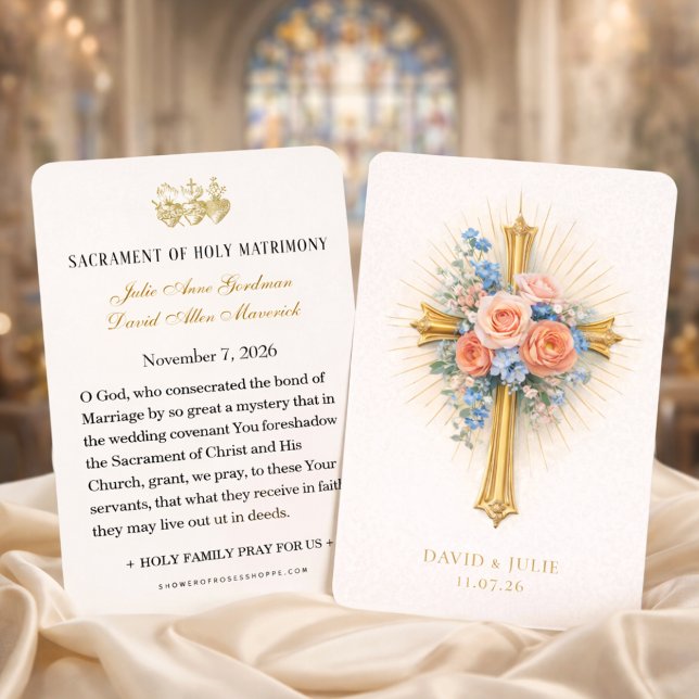 Rubor Azul Floral Cruz Dourada Oração de Casamento (Criador carregado)