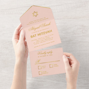 Rubor de Bat Mitzvah Rosa Dourado Falso Grafismo E