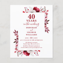Ruby Budget 40º Aniversário de Casamento Convite F