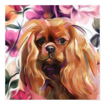 'Ruby' Cavalier dog art impressão no papel