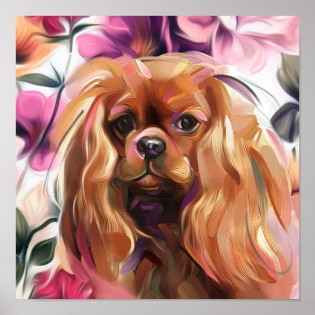 'Ruby' Cavalier dog art impressão no papel (Frente)