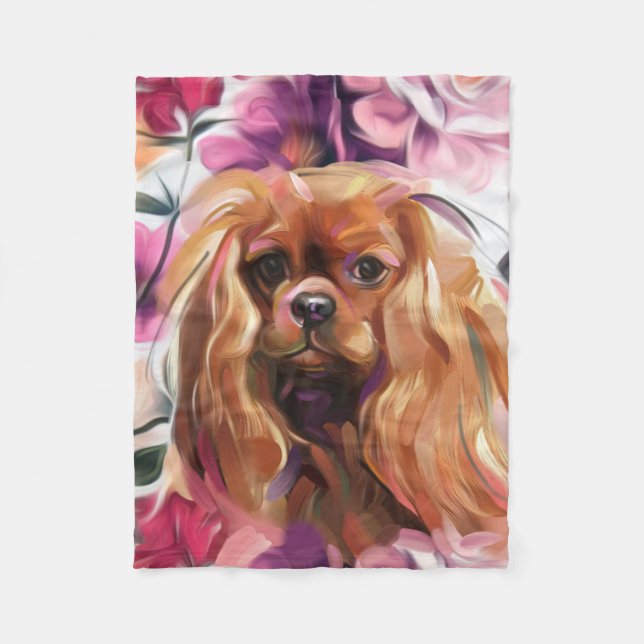 'Ruby' Cavalier dog art velocista cobertor pequeno (Frente)