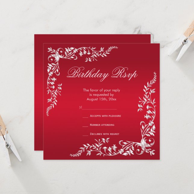 Ruby Red Decoration Birthday RSVP (Frente/Verso In Situ)