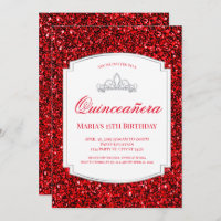 Ruby Red Glitter Quinceañera Convites