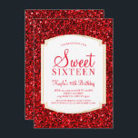 Ruby Red Glitter Sweet 16 Convites<br><div class="desc">Ruby Red Glitter Sweet 16 Convites. Esses convites são projetados com brilho vermelho e um fundo dourado clássico acentuado. Feito para ser especial para adolescentes, este doce brilhante convite de 16 anos será uma fantástica introdução ao seu dia especial. Outros materiais de coordenação adicionais estão disponíveis no compro Metro-Events Zazzle...</div>