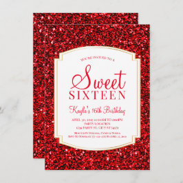 Ruby Red Glitter Sweet 16 Convites