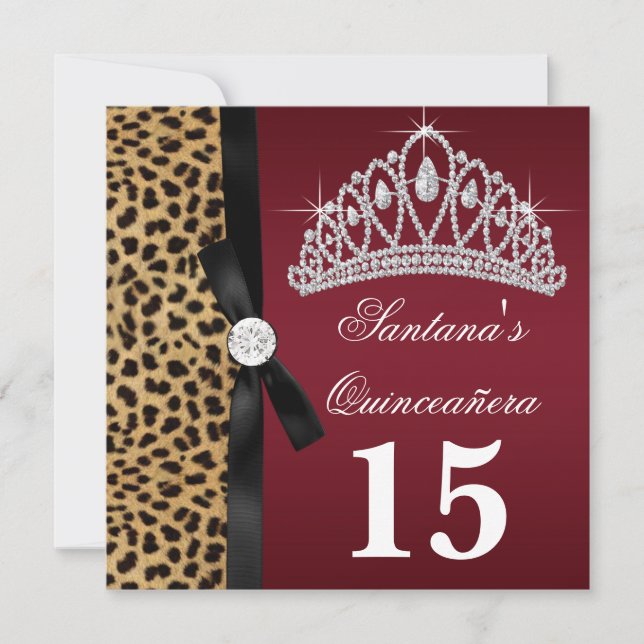 Ruby Red Leopard Quinceanera Convites (Frente)