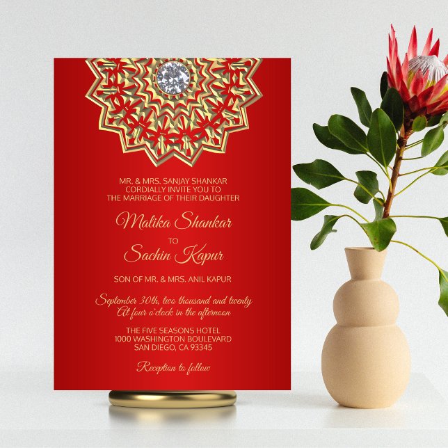 Ruby RED Mandala Dourado Convites para Casamento I (Criador carregado)