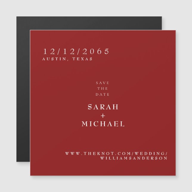 Ruby Red Simple Wedding Magnet Save the Date (Frente/Verso)