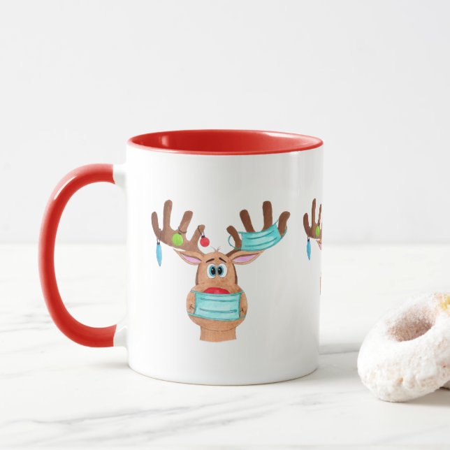 Rudolph, a caneca de café da rena mascarada (Com Donut)