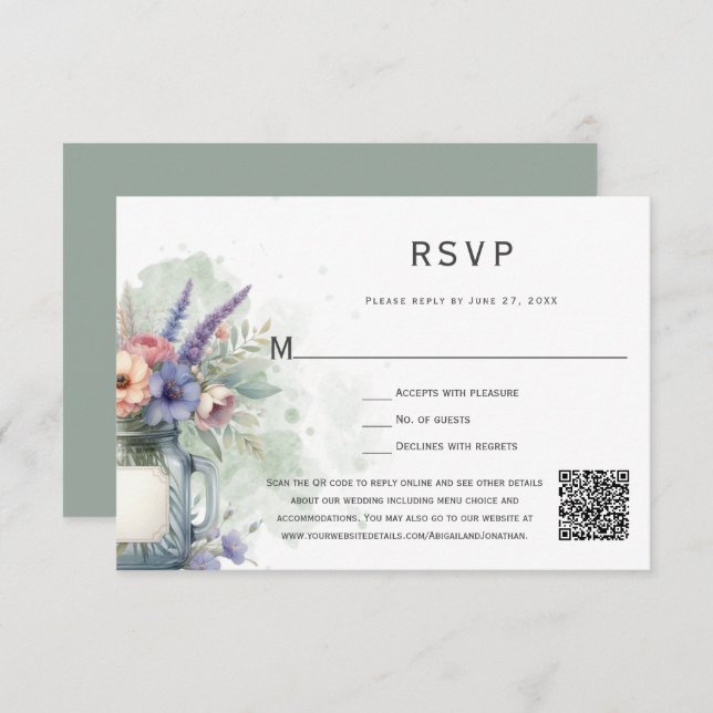 Rudtic Mason Jar Floral RSVP (Frente/Verso)
