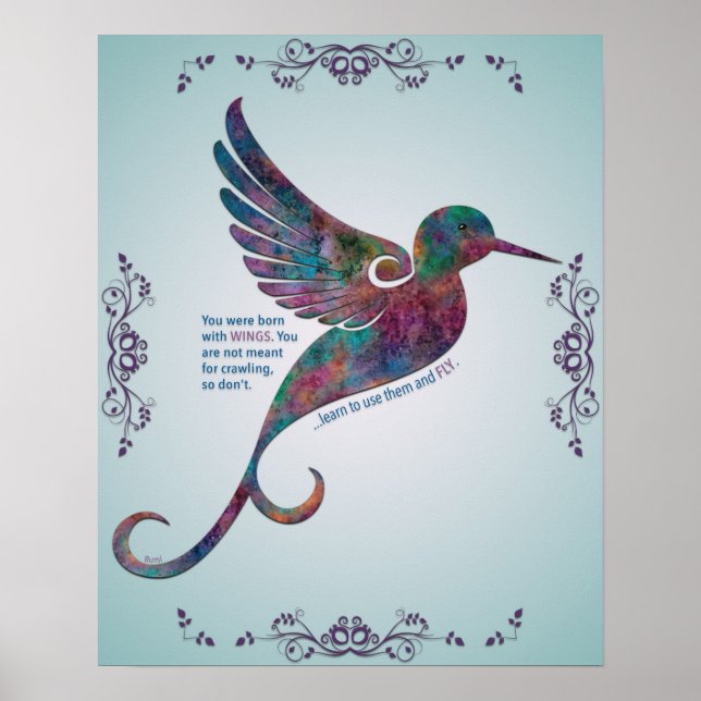 Rumi Citação com Poster de Hummingbird (Frente)