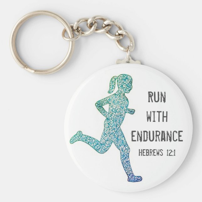 "Run With Endurance" Moça Runner Chaveiro (Frente)
