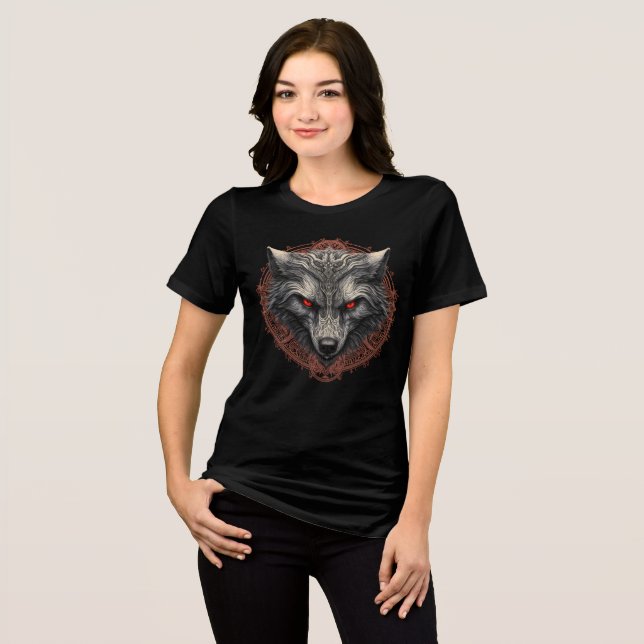 Runic Black Wolf – Red Eyes Tribal Design (Frente Completa)