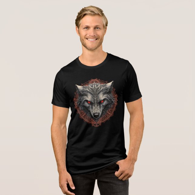 Runic Black Wolf – Red Eyes Tribal Design (Frente Completa)
