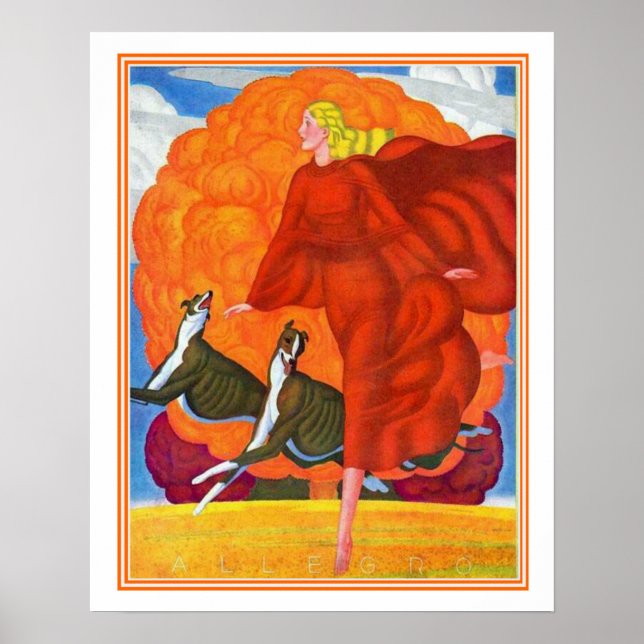 "Running With Greyhounds" Art Deco Impressão 16x20 (Frente)