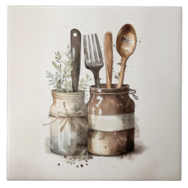 Ruschen Utensils Aquarelas Azulejo cerâmico