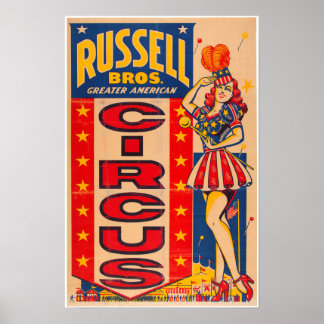 Russel Bros Grande Poster do Circo Americano