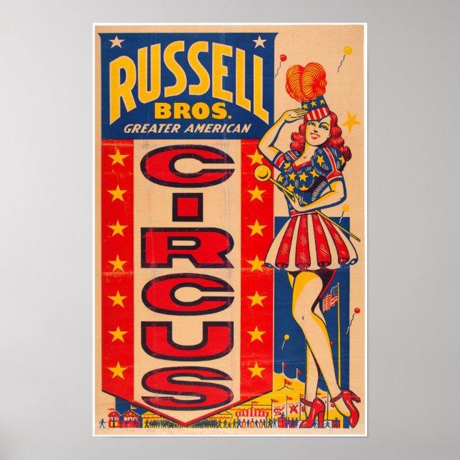Russel Bros Grande Poster do Circo Americano (Frente)