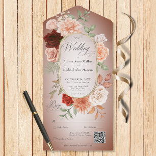Russo Boho Rust e Peach Floral Oval Rust Código QR