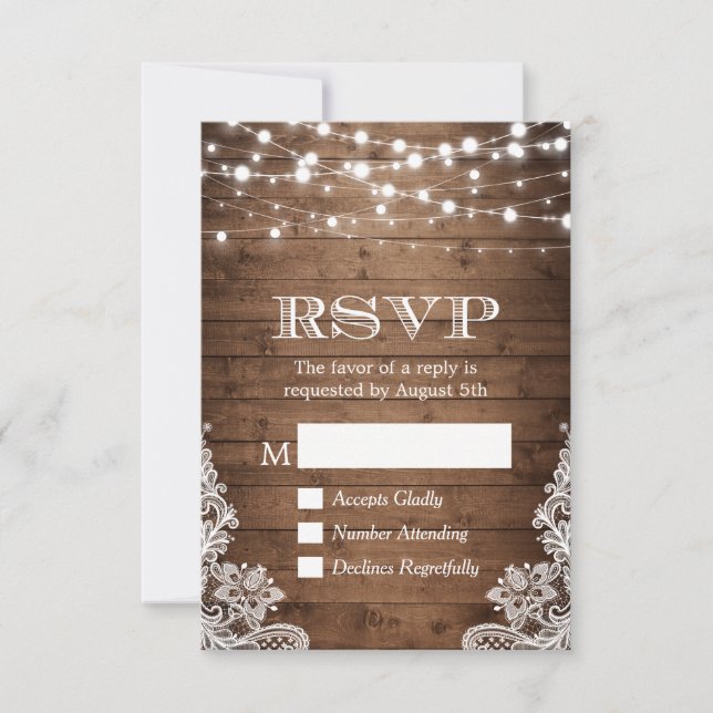 Russo Country Twinkle Lights Lace Barn Wood RSVP (Frente)