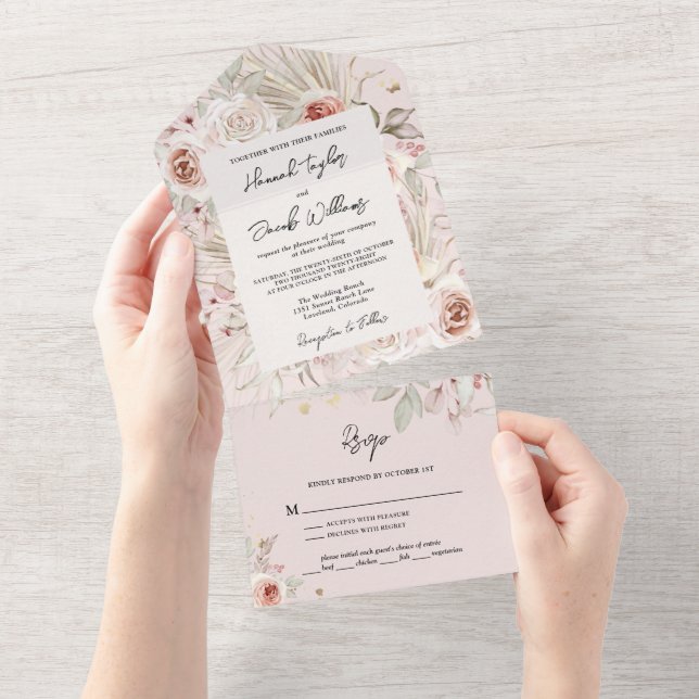 Russo de Boho Floral Rosa com Casamento RSVP (Tearaway)