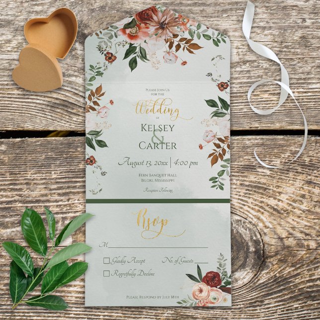 Russo Peach Rust & Sage Green Floral Sem Janto (Criador carregado)