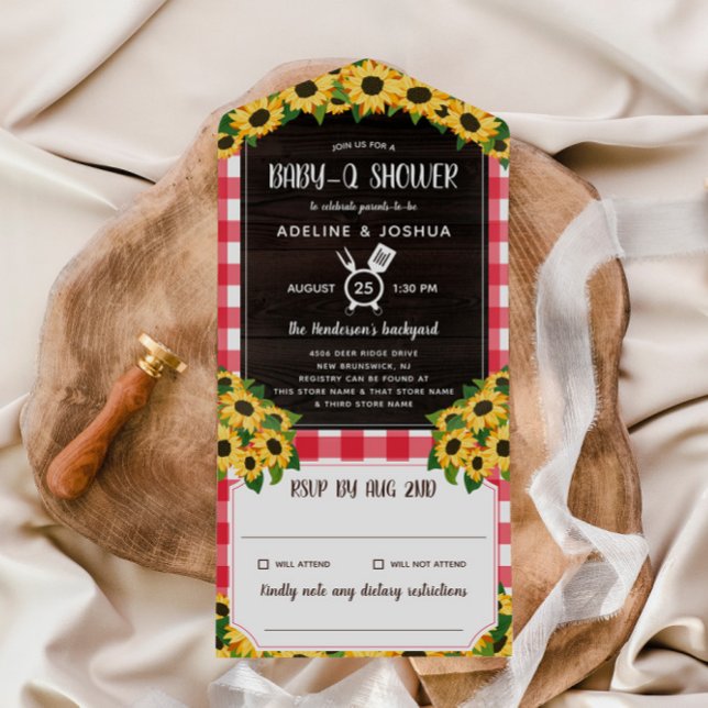 Russo Red Gingham Sunflower Baby-Q Chá Todos Em (Criador carregado)