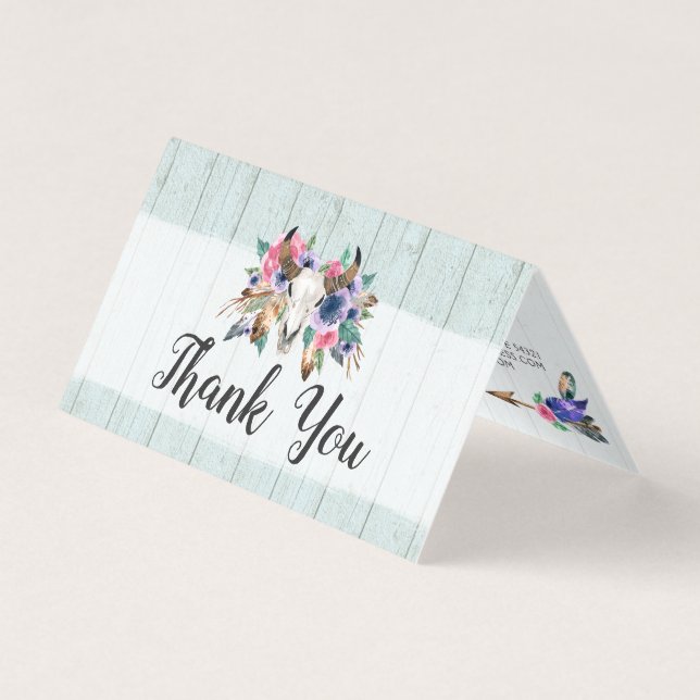 Russo Vaca Floral Crânio Aquarela Boho Obrigado (Frente)