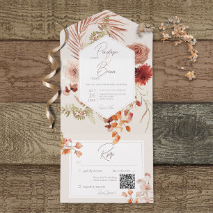 Rust Blush Fall Boho Floral Frame Cream Código QR