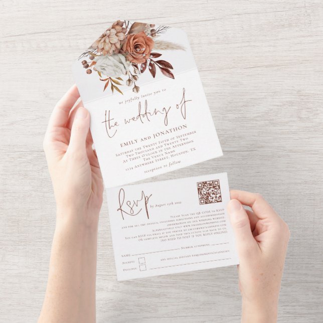 Rust Boho Florals Brown Escrevendo QR (Tearaway)