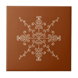 Rust Brown Indian Boho Line Art Symmetry Pattern