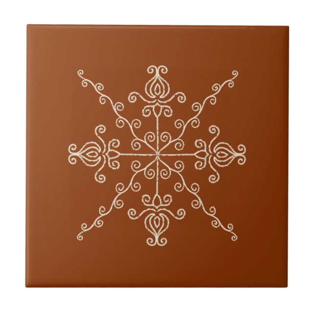 Rust Brown Indian Boho Line Art Symmetry Pattern (Frente)