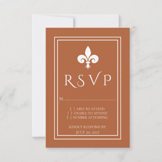 Rust Fleur de Lis Wedding RSVP Card (Frente)