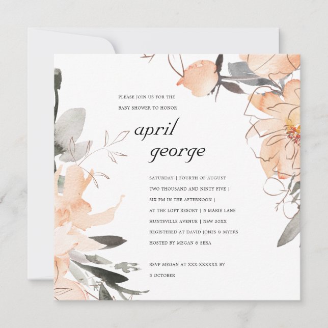 RUST TERRACOTTA CONVITE DE CHÁ DE FRALDAS FLORAL P (Frente)