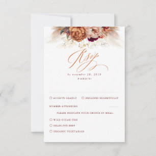 Rust Terracotta Floral Pampas Grass Weding RSVP