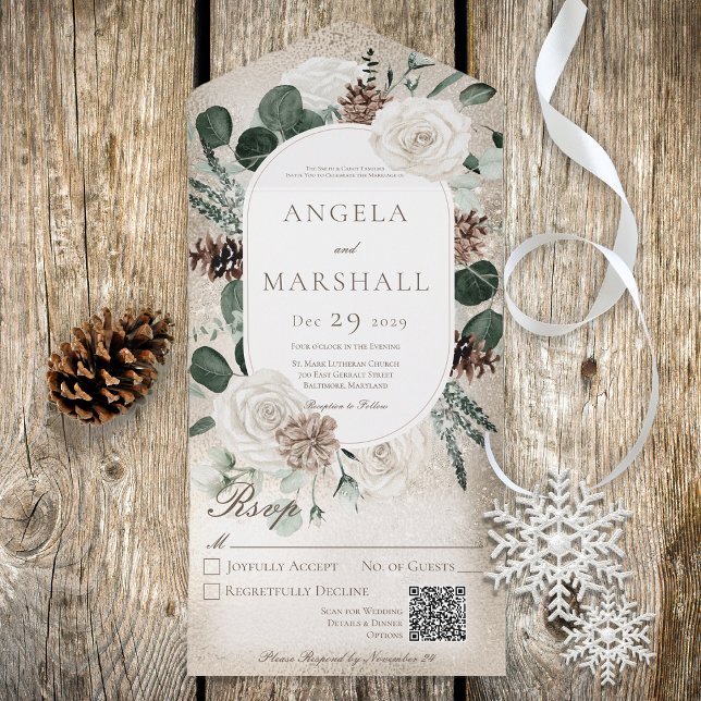 Rust Winter White Floral Dourado Código QR (Criador carregado)