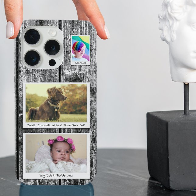 Rustic 3 Photo Collage Black Planks (Criador carregado)